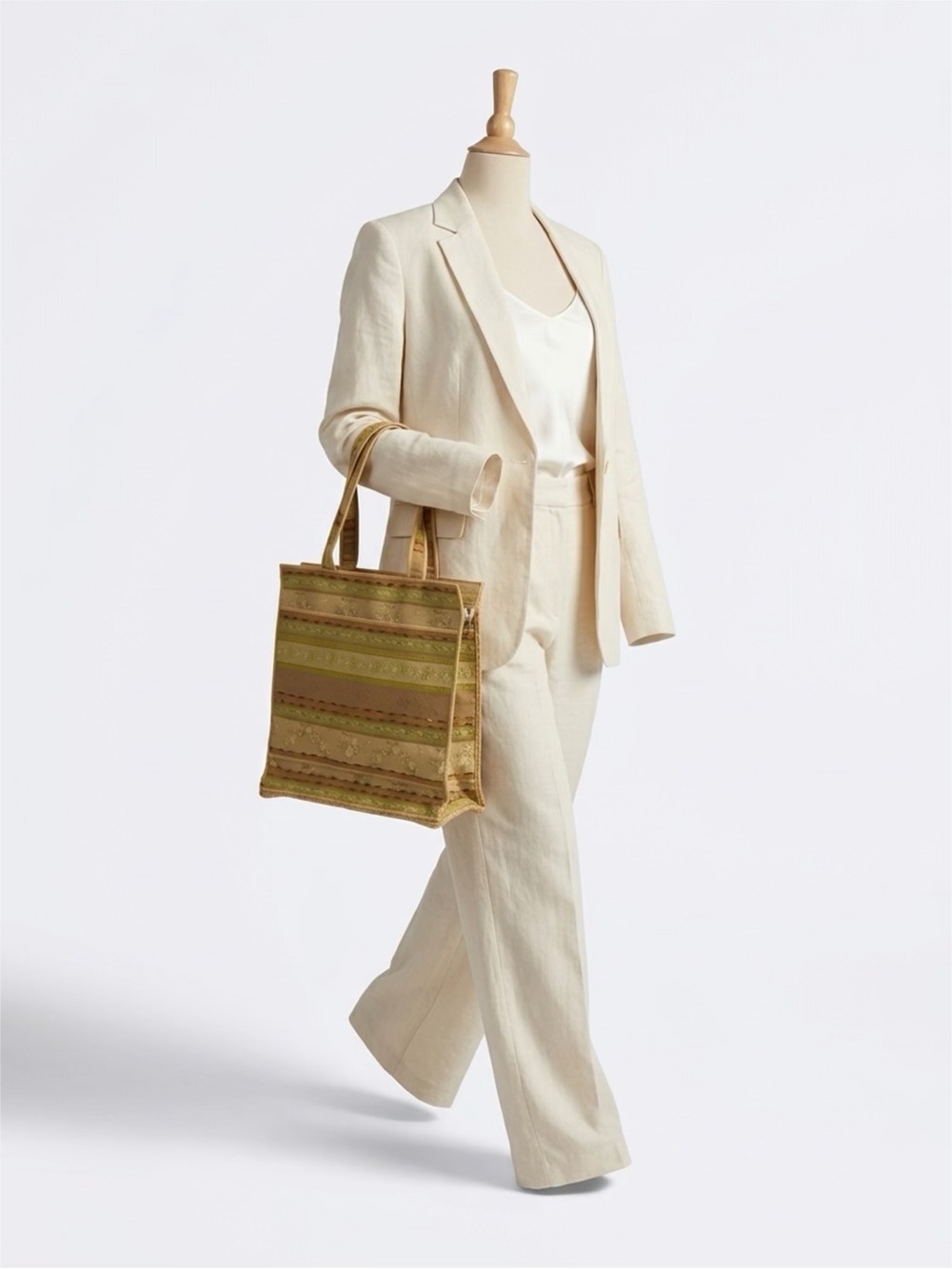 Andre Assous Blush Color and Gold Striped Tote